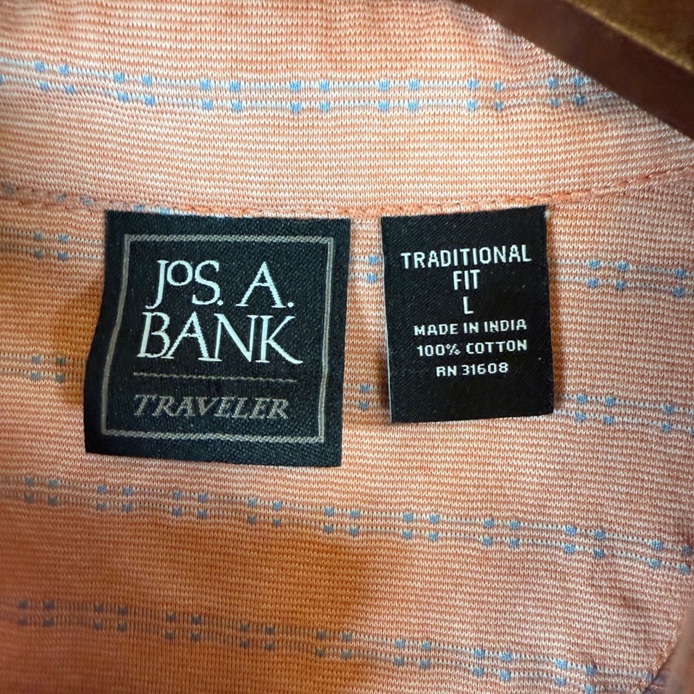 Jos. A. Bank Traveler Mens Large Polo Shirt Coral Blue Striped Cotton L - Picture 3 of 8